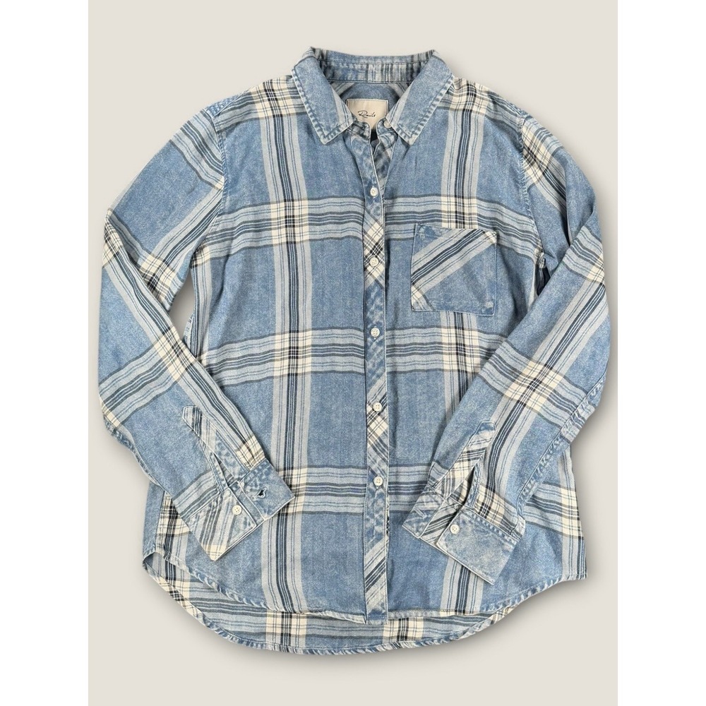 Rails Hunter Plaid Button Down Shirt Blue White Herringbone Flannel Womens M